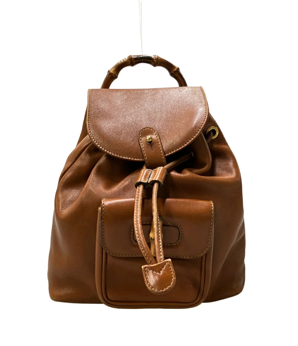 Gucci Bamboo Drawstring Backpack Rucksack Leather Brown